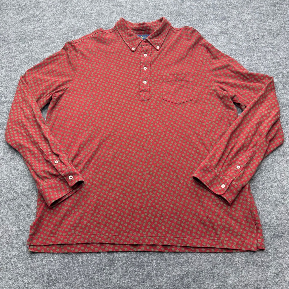 Ralph Lauren Mens XXL Red Geometric Diamond Print Long Sleeve Cotton Polo Shirt